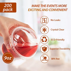 200 PACK 9 Oz Clear Plastic Cups with Dome Lids Crystal Clear Dessert Cups