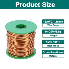 16 AWG Magnet Wire, 16 Gauge 16 oz Enameled Copper Wire, 155C(311F) Copper Color
