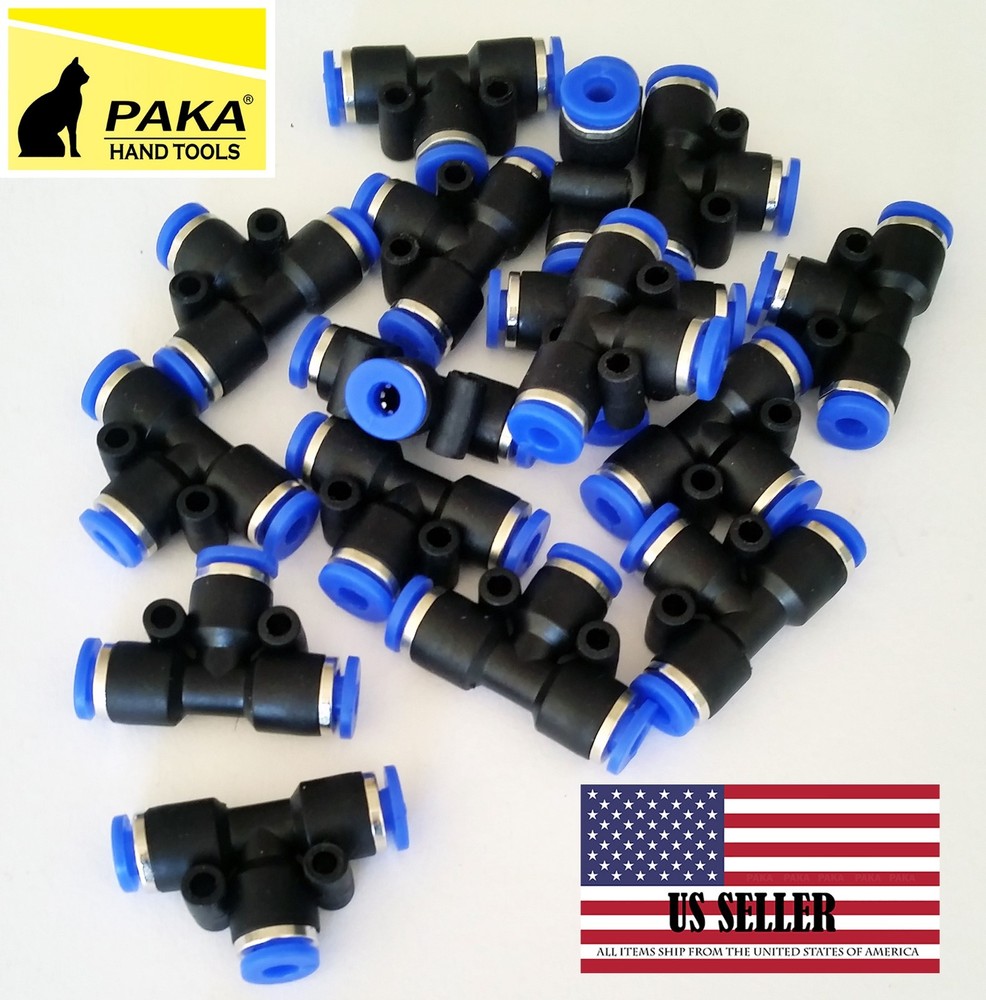 20x Pneumatic Tee Union Connector Tube OD 1/8″ One Touch Push In air fitting