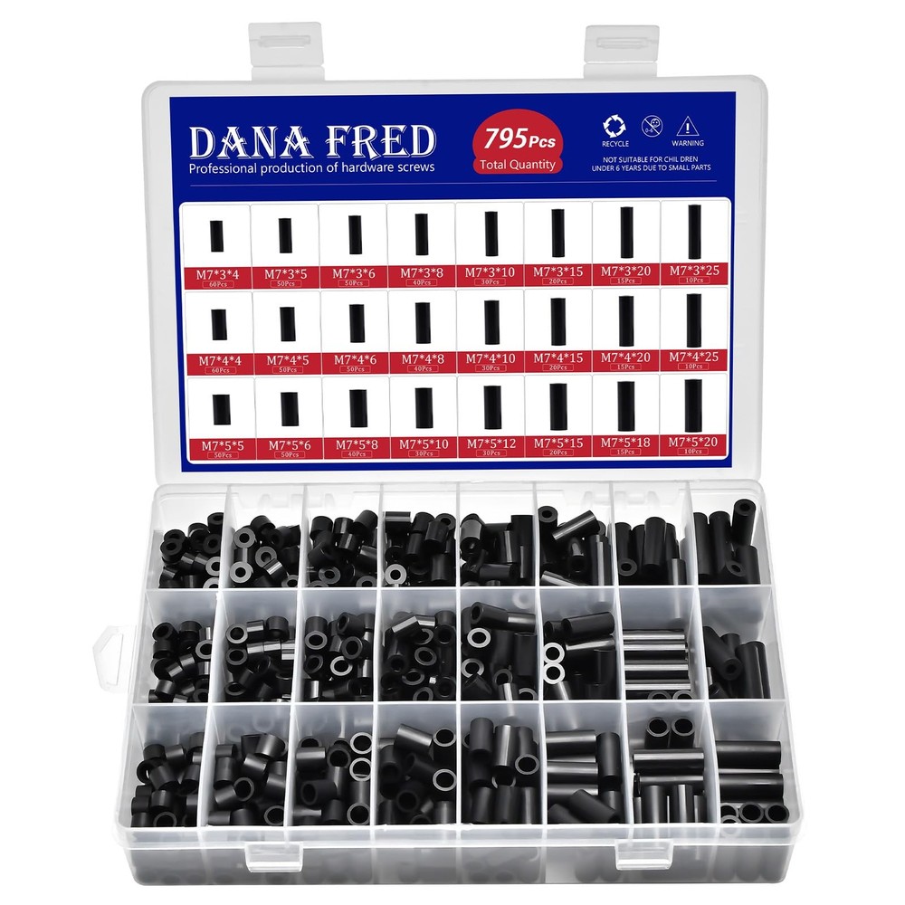 795Pcs Nylon round Spacer Non-Threaded Plastic Standoff Hardware Assortment Kit