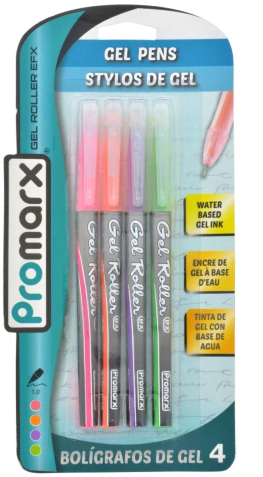 Promarx Gel Roller EFX Pens Pack of 4 ~ Pink Orange Purple Green