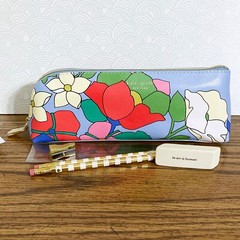 Kate Spade Pencil Pouch Cosmetic Case Travel Bag Faux Leather w Accessories