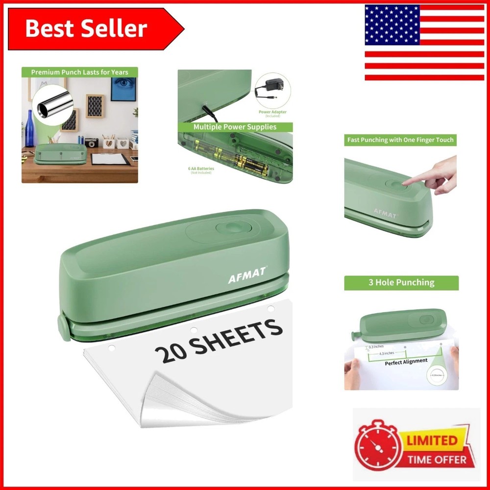 Fast Electric 3 Hole Punch: 20 Sheets in Seconds, Adjustable Guide Included