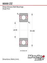 6000-ZZ Ball Bearing 10x26x8mm 6000 ZZ Metal Shielded (Qty 10)