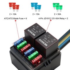 12V Pre-Wired Fuse Relay Box, 4-Pin 40A Relay Block and Kit, 2 Relays and 6 A…