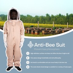 L Full Body Ventilated Beekeeping Suit w/Veil Hood Gloves Protective Bee Jacket