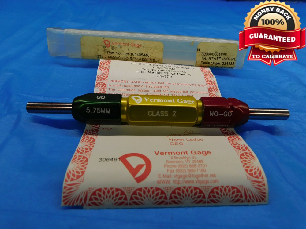 5.75 & 6.25 CL Z METRIC PIN PLUG GAGE GO NO GO 6.000 -.250 6 .2264 5.750 6.250