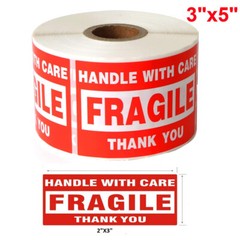 Fragile 3″x5″ Handle with Care Thank You Labels Stickers 500 Labels Per Roll USA