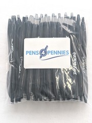 30 Misprint Retractable Click Pens JAVALINA Hub Pen Lot BLACK & BLACK TRIM
