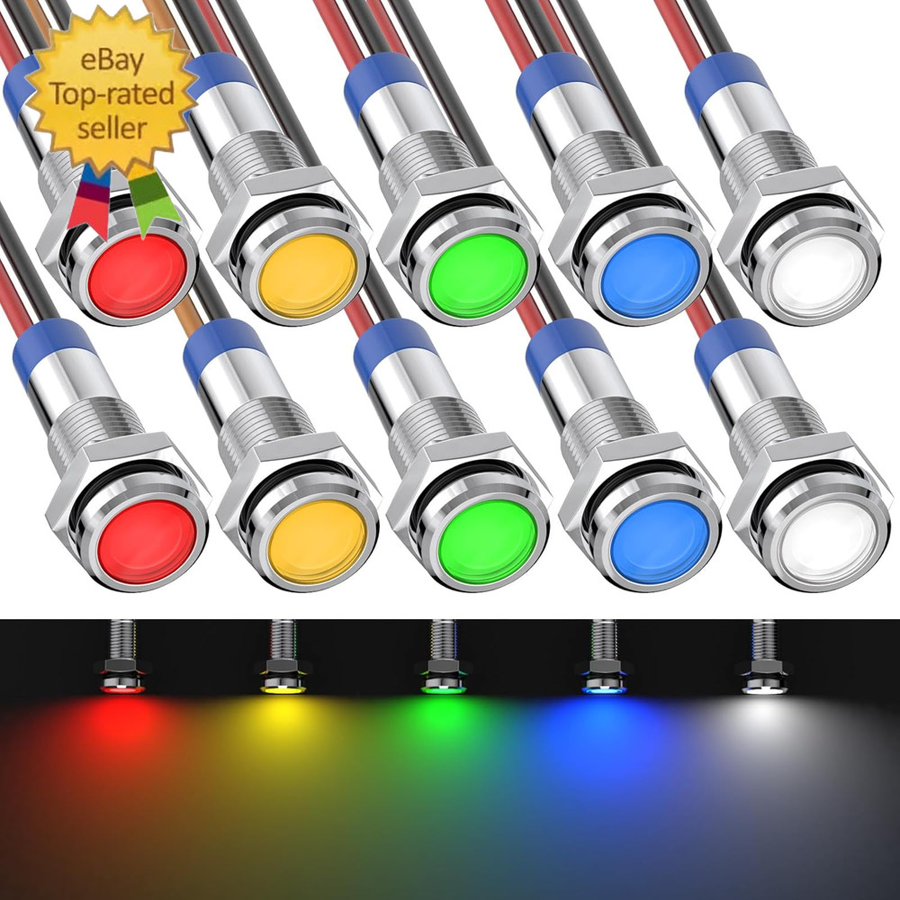 10 PCS Led Indicator Light 12V, Metal 12V Led Light, Waterproof Indicator Light,