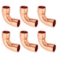 6Pack 1/4″ ID 0.8mm Thick Elbow Copper Fitting 99.9% Pure Copper 90 Degree