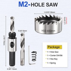 1-3/16″(30mm) Hole Saw Kit – Good for Medium-Hard Metal PVC Boards – Silver