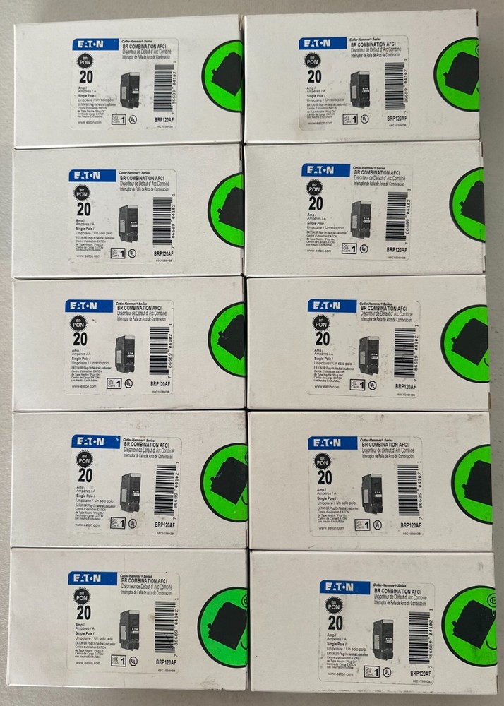 10 PCS Eaton BRP120AF 20A 120/240V Arc Fault Circuit Breaker