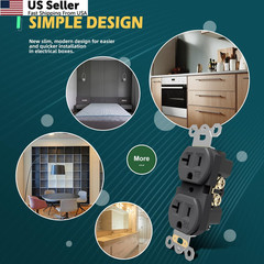TOPELER Black Duplex Receptacle Outlet, Tamper-Resistant 20 Amp,