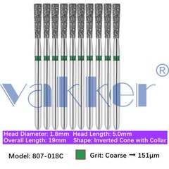 Vakker 10pc Diamond Burs Inverted Cone & Amalgam Buster Fine Medium Coarse