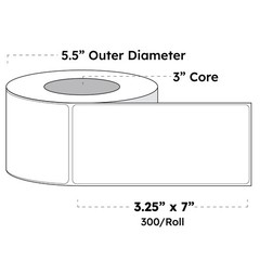 3.25″ x 7″ x 300 Labels, White Gloss BOPP Roll Inkjet Labels, 3″ Core, Blank