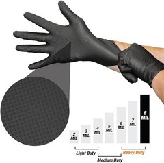 Heavy Duty Industrial Black Nitrile Gloves with Raised Diamond Texture, 8-mil