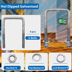 4 Pcs Hot Dipped Galvanized Square U-Bolts,1/2″ D X 3 1/16″ W X 5 5/16″ L,Boat T