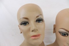 2 Vintage Fiberglass Mannequin Head Wig Painted Eyes Halloween Bust Eyelashes