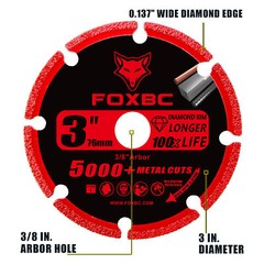 Diamond Cut-off Wheel Metal Cut-Off 3 Inch with 5000+ Cuts on Rebar, 3/8″ Arbor