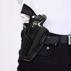 357 Magnum Holster, 2 Slot Pancake OWB Leather Gun Holster Thumb Break Handma…