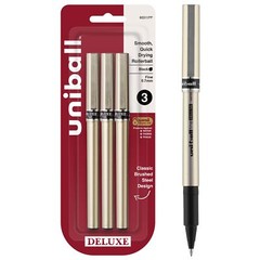 uni-ball Deluxe Rollerball Pens, Fine Point (0.7mm), Black, 3 Count
