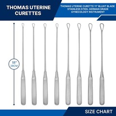 8 Pcs Thomas Uterine Curettes Set 11″ OB/Gynecology Instruments German Grade
