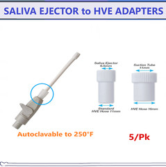 Dental SALIVA EJECTOR to HVE ADAPTERS, White, Autoclavable to 250°F, 5/Pack