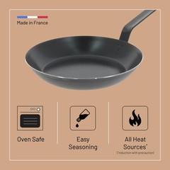 de Buyer – Blue Carbon Steel Fry Pan 2mm Thick – 11” Diameter, 8.3”