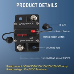 30A-300A Amp Circuit Breaker Audio Fuse 12V-48V DC Car Boat Manual Reset Switch