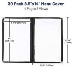 WeChef 20 Pack 8.5″x14″ 4 Page 8 View Menu Covers Black Trim Restaurant Cafe