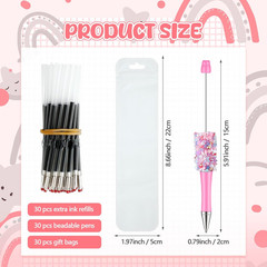 90 Pieces DIY Beadable Pens Kit 30 Pcs Plastic Petal Glitter Beaded Pens and Ref