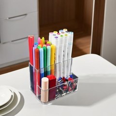 Acrylic Pen Holder 3 Compartments Desk Organizer Clear Pencil Holder for Office