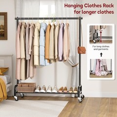 Heavy Duty Metal Clothing Rack 43W Rollers for Coats Shirts Dress Storage