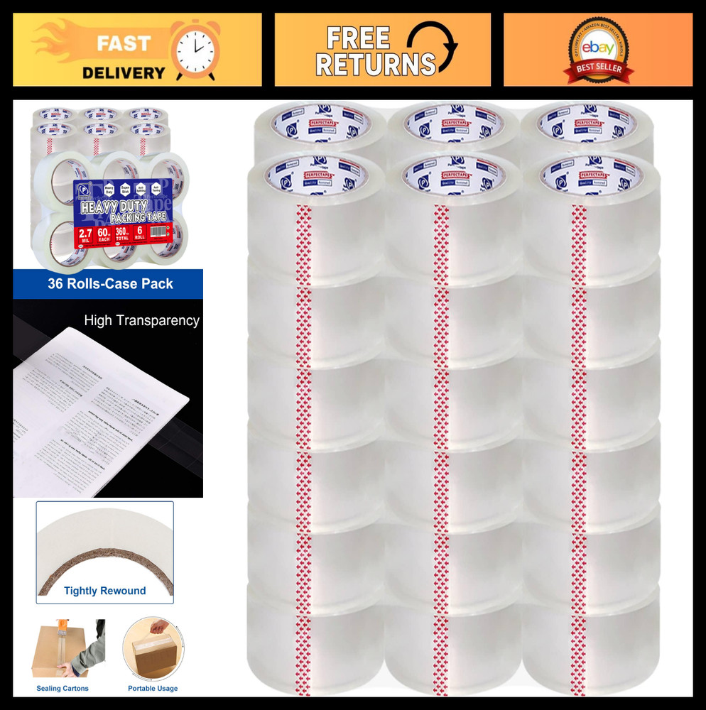 Heavy Duty Clear Packing Tape 36 Rolls, 2.7 mil, 1.88″ x 60Y, Ultra Strong for S