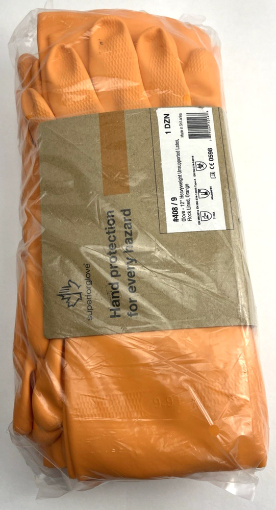 1-Dz SuperiorGlove Gloves 12″ Heavyweight Unsupported latex Flocked 408/9