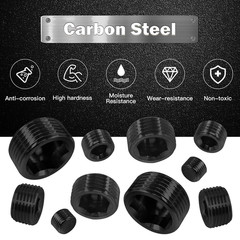 25 Pcs Carbon Steel Pipe Plugs Assortment Set with 1/8″ 1/4″ 3/8″ 1/2″ 3/4″ NPT