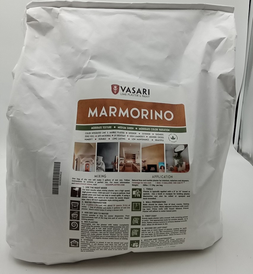 VASARI Lime Plaster & Paint Marmorino PlasterFine Sand Finish 38lbs Makes 5 Gal