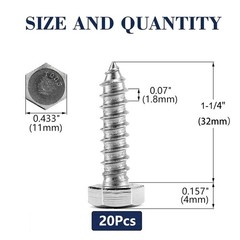 Durable Hex Head Lag Screws Stainless Steel High Strength 20 Pcs Set Decks New