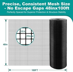 Black Hardware Cloth, 48” x 100′ 1/2 inch 19 Gauge Welded Wire Fence US STOCK
