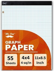 Graph Paper Pad 8.5×11 Inches, 55 Sheets, 3-Hole Punched for Engineers