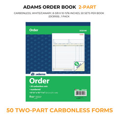 Adams Order Book 2-Part Carbonless WhiteCanary 8-38 x 10-1116 50 Sets