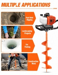 63CC Gas Powered Post Hole Digger Earth Auger Borer 6″ 10″ Bit & 3PCS Extension