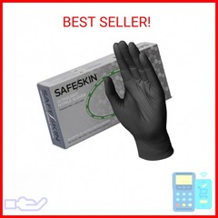 SAFESKIN Ultralight Disposable Nitrile Gloves – 2.0 Mil, Black, Large, 100 Count
