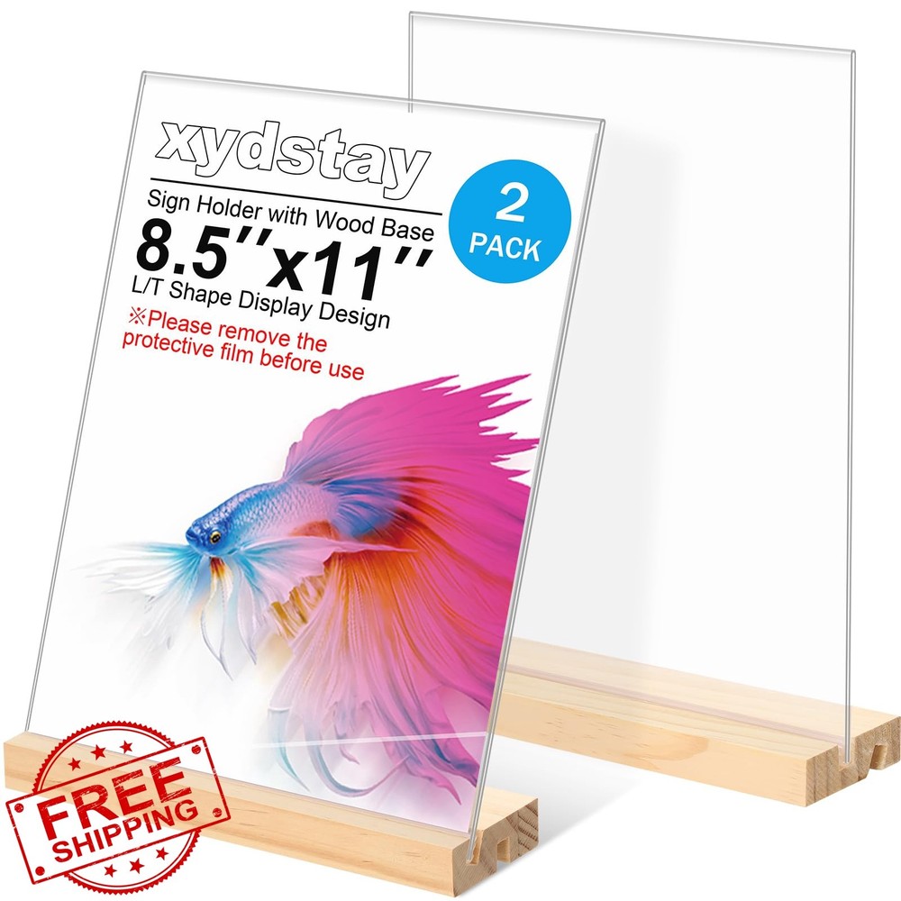 xydstay 2pk Acrylic Sign Holder Wood Base
