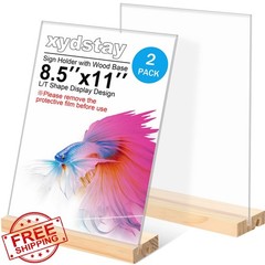 xydstay 2pk Acrylic Sign Holder Wood Base