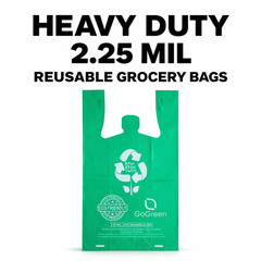 Heavy Duty Green Grocery Bags 2.25 Mil Reusable T-Shirt Bags 1/6 Size