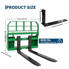 4000lbs Skid Steer Pallet Fork Attachment 46″ Pallet Fork Frame 48″ Blades