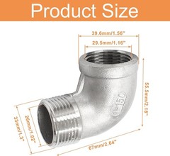 2Pcs 304 Stainless Steel 90 Degree Elbow Fittings, 1″ NPT Female X Male Threaded