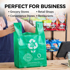 Heavy Duty Green Grocery Bags 2.25 Mil Reusable T-Shirt Bags 1/6 Size